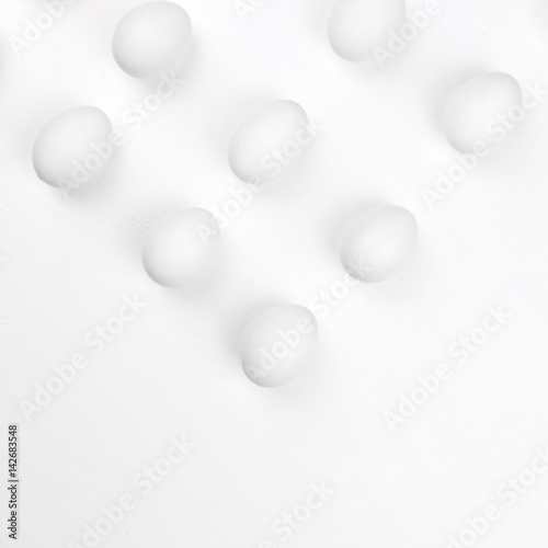 easter eggs isolated on white background. Top view, flat lay