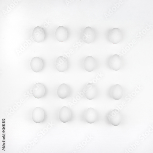 easter eggs isolated on white background. Top view, flat lay
