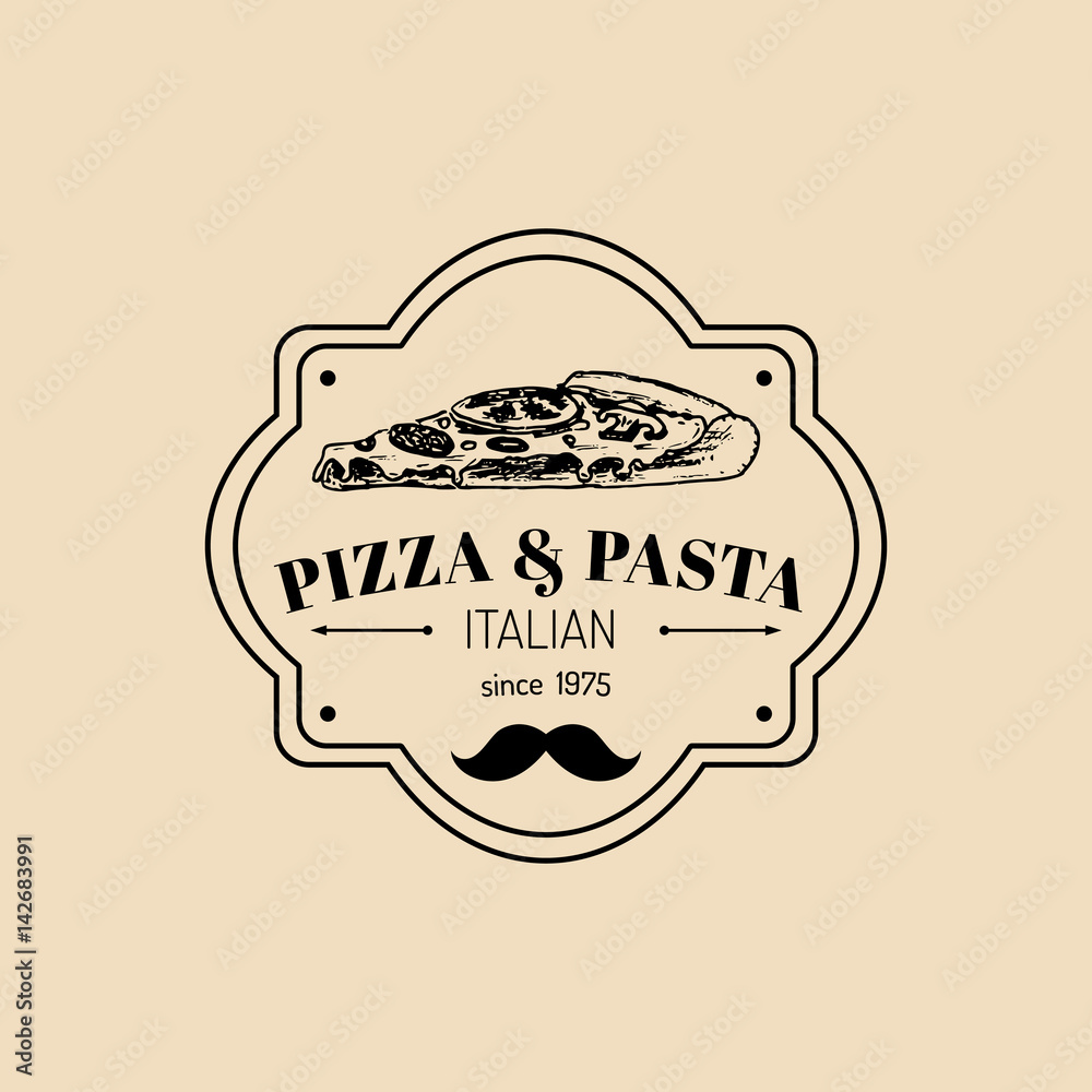 Vector vintage hipster italian food logo. Modern pasta and pizza sign