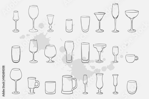 glass vector sketch icon collection