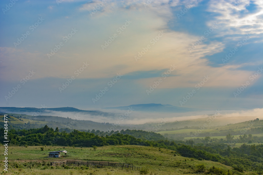 Obraz premium Sunrise over Hateg County ,Carpathian Mountains, Romania
