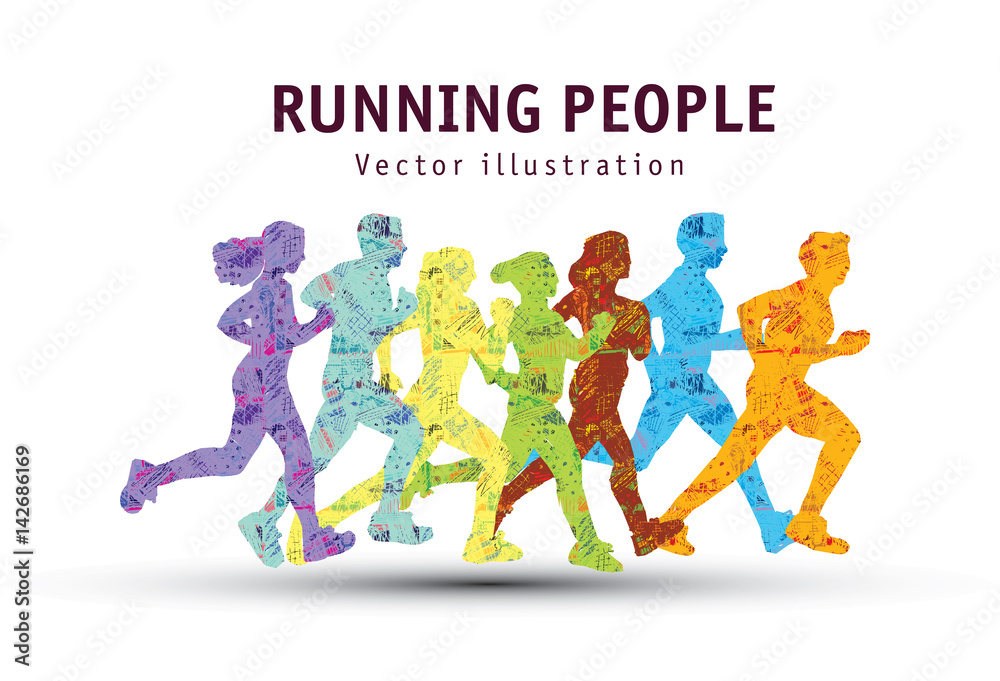 People run sport marathon color silhouette.