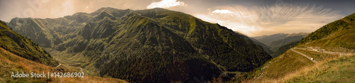 Panoramic view over Carpathian Mountains , Romania in a beautiful summer day