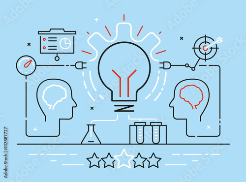 Vector linear concept related to business intelligence, analytical processing and statistical inference. Mono line infographics design elements photo