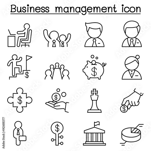 Business management icon set in thin line style
