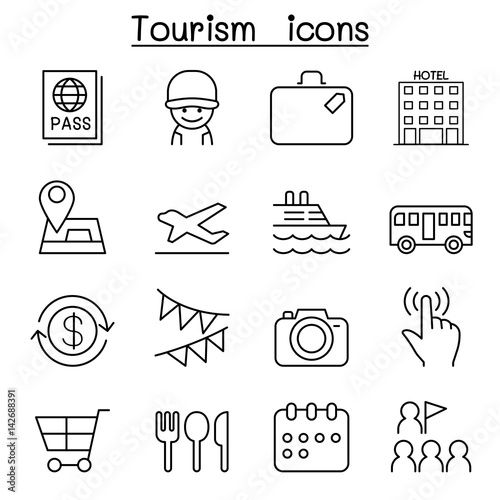 Tourist icon set in thin line style