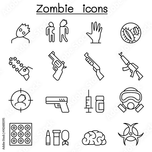 Zombie icon set in thin line style