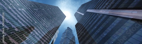 Nice view of the skyscrapers against the sky with clouds  3d rendering  