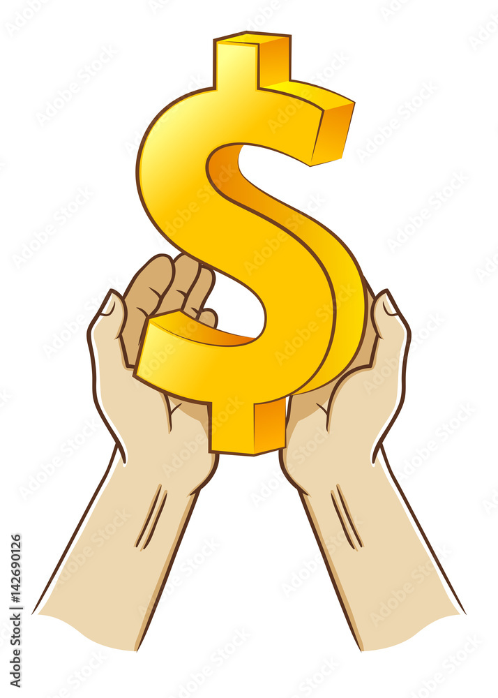 Fotografie Two Hand Holding Dollar Currency Symbol