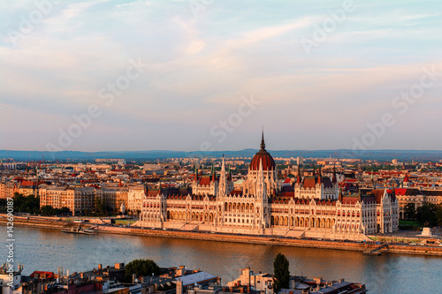 Budapest hungarian parliament at sunset