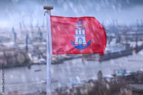 hamburg city flag germany rain composing