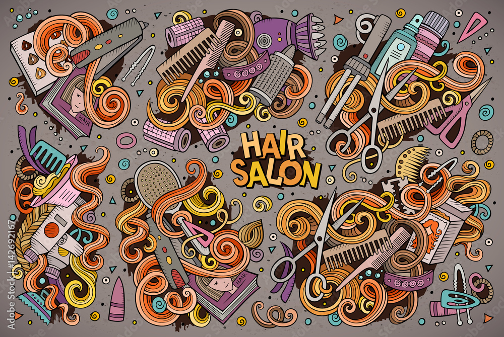 Vector cartoon set of Hair salon theme doodles design elements