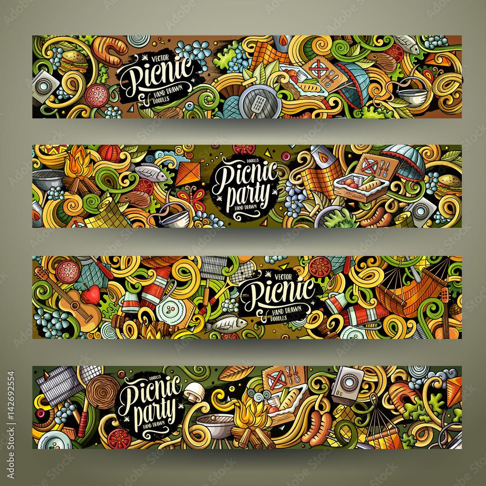 Cartoon vector picnic doodle vertical banners