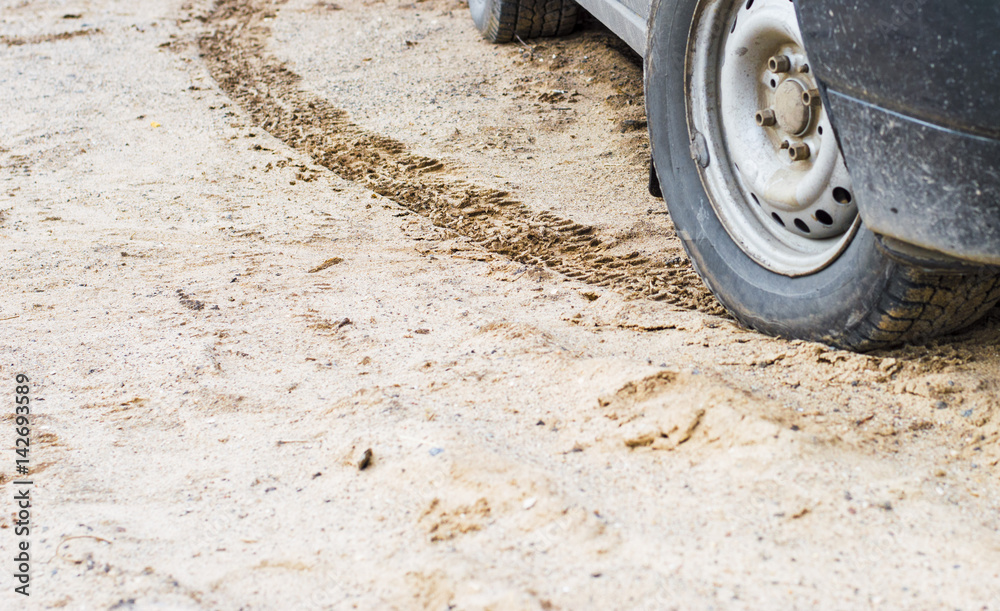 Protector wheel car track on the sand Protector wheel car track on the sand