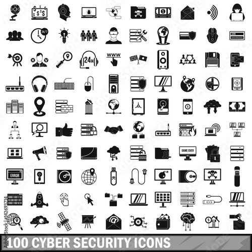 100 cyber security icons set, simple style 