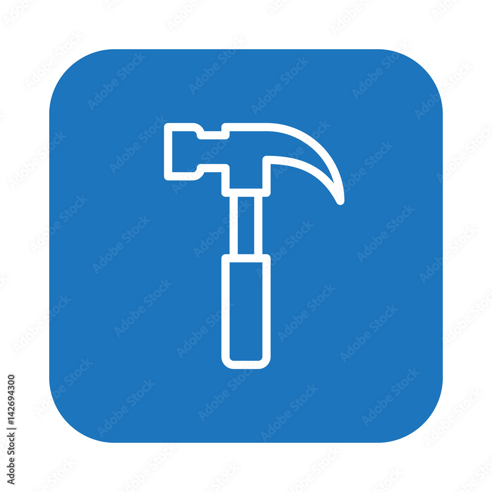Hammer flat line icon, linear vector sign on colorful rounded square button isolated on white. Symbol, logo illustration. Flat design, pixel perfect Hammer flat line icon, linear vector sign on colorful rounded square button isolated on white. Symbol, logo illustration. Flat design, pixel perfect