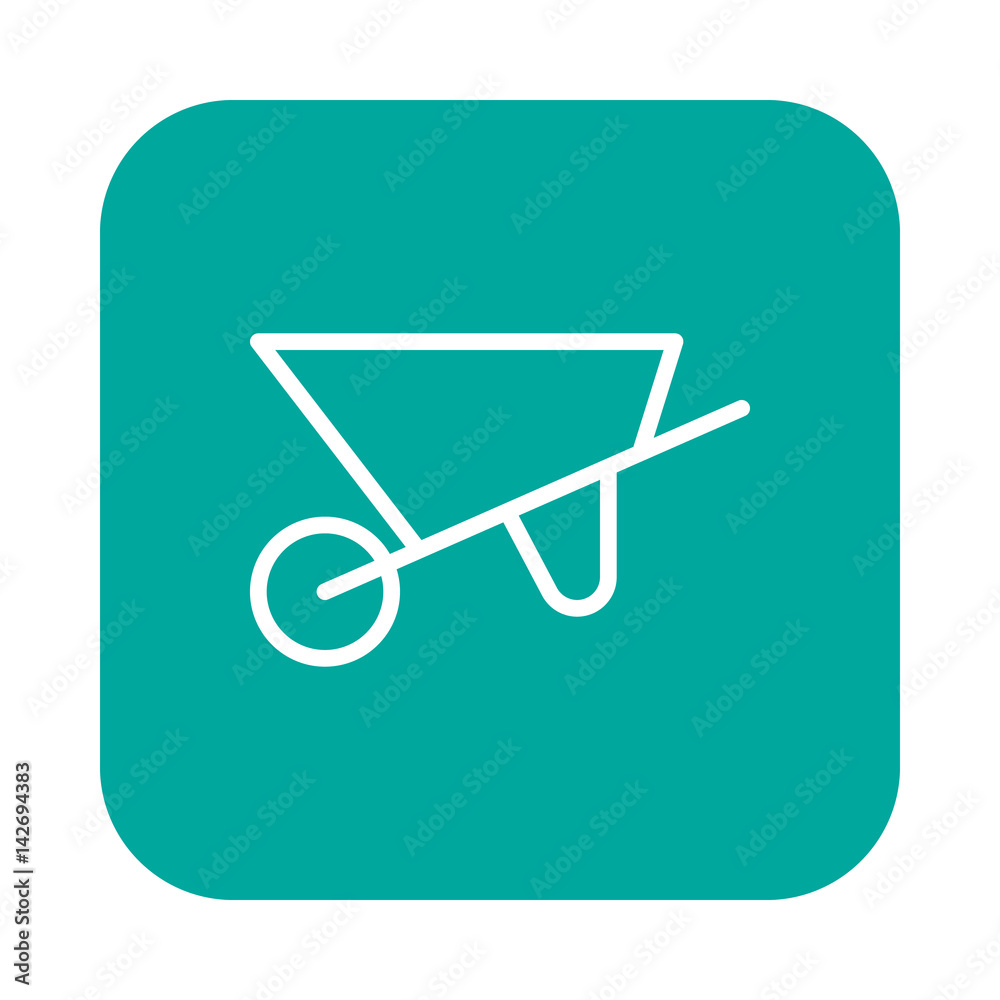 Wheelbarrow flat line icon, linear vector sign on colorful rounded square button isolated on white. Garden equipment symbol, logo illustration. Flat design, pixel perfect Wheelbarrow flat line icon, linear vector sign on colorful rounded square button isolated on white. Garden equipment symbol, logo illustration. Flat design, pixel perfect