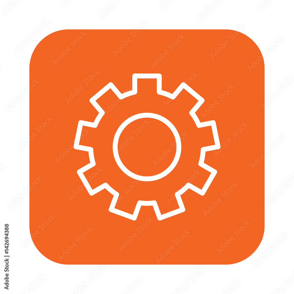 Gearwheel, settings flat line icon, linear vector sign on colorful rounded square button isolated on white. Symbol, logo illustration. Flat design, pixel perfect Gearwheel, settings flat line icon, linear vector sign on colorful rounded square button isolated on white. Symbol, logo illustration. Flat design, pixel perfect