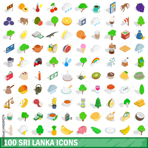 100 sri lanka icons set, isometric 3d style