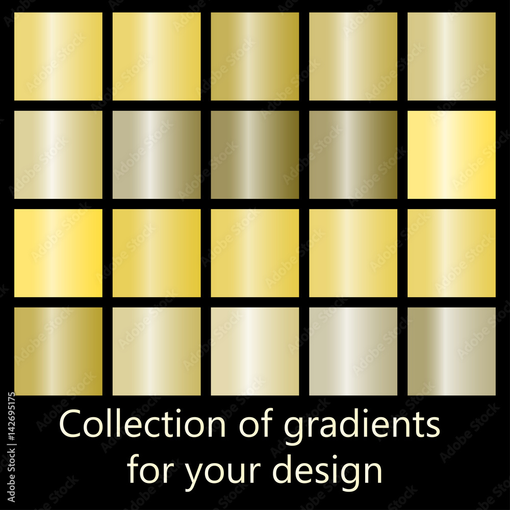 Collection of golden gradient backgrounds. Set of gold metallic ...