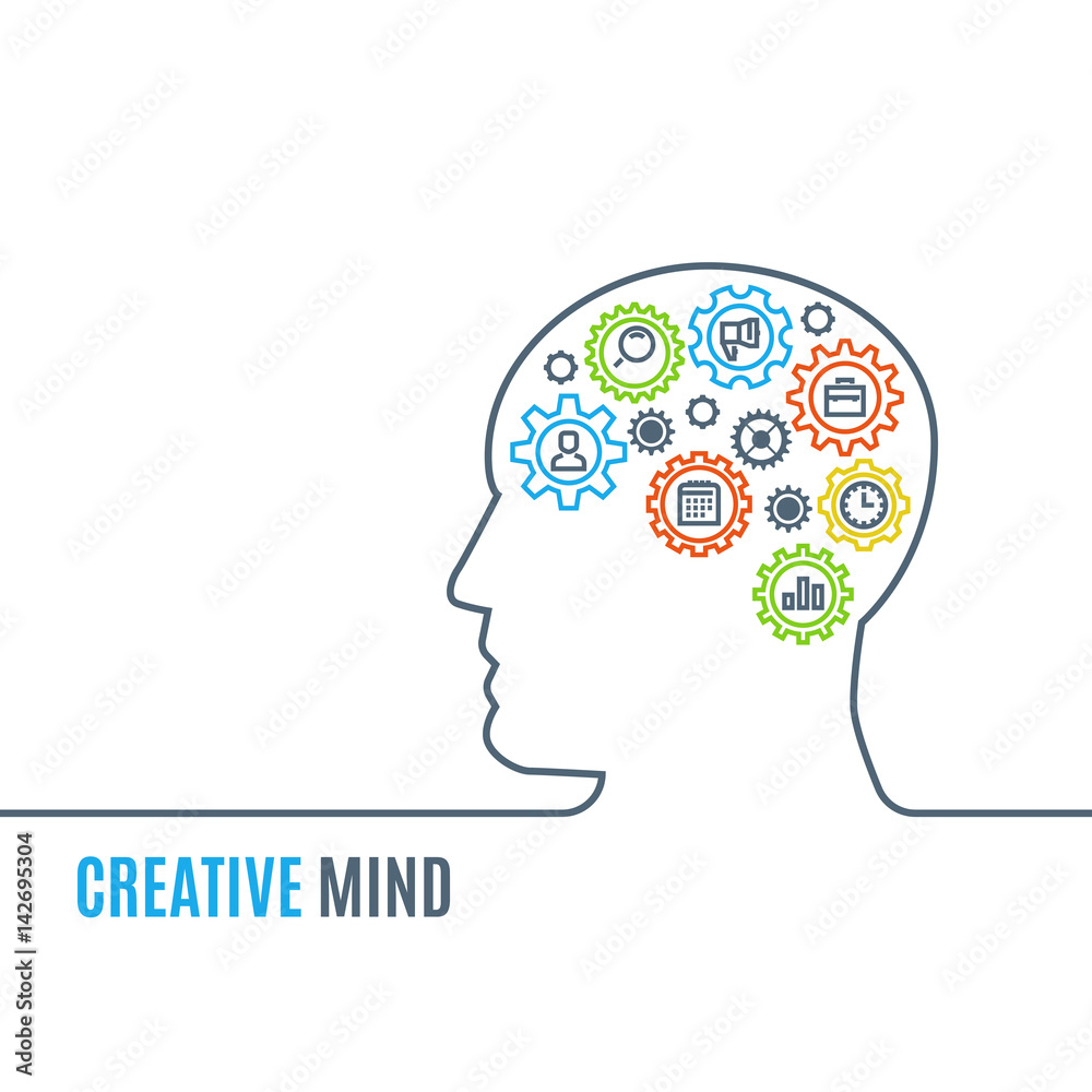 Man head with gears, creative thinking vector illustration Man head with gears, creative thinking vector illustration