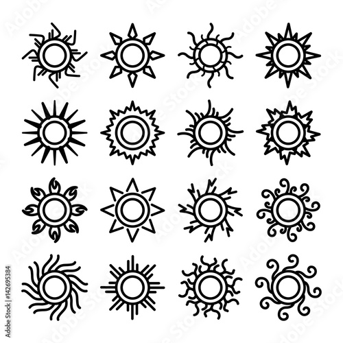 Sun thin line vector icons