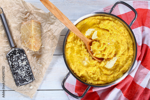 polenta porridge with butter and grated cheese