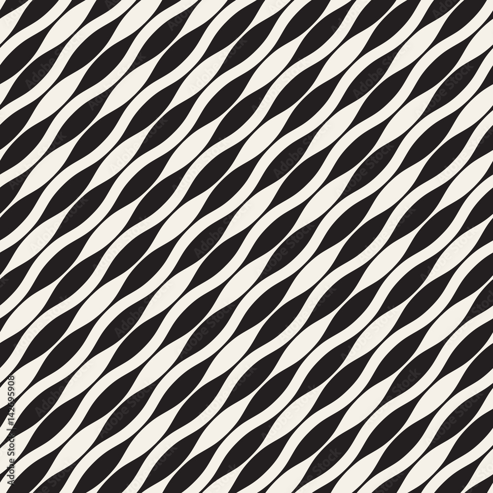 Wavy stripes vector seamless pattern. Retro wavy texture. Geometric lines monochrome design.