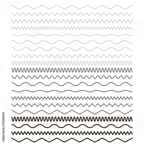 Set of wavy - curvy and zigzag - criss cross horizontal lines