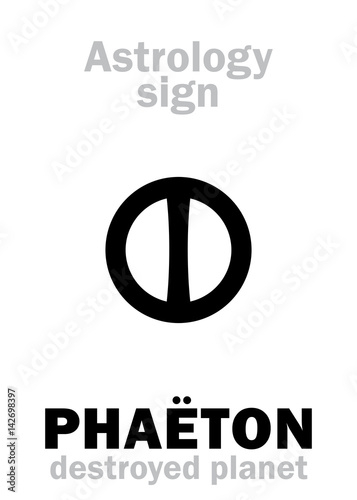 Astrology Alphabet: PHAËTON (Juno), hypothetic destroyed planet (between Mars and Jupiter, now Asteroids belt). Hieroglyphics character sign (single symbol).