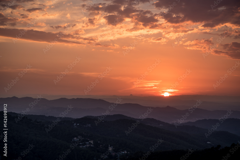 Barcelona Sunset from the Mountains 