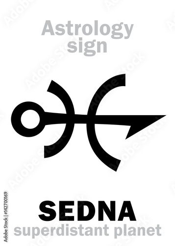 Astrology Alphabet: SEDNA, superdistant external dwarf planet (with elongated elliptical orbit). Hieroglyphics character sign (original single symbol). photo