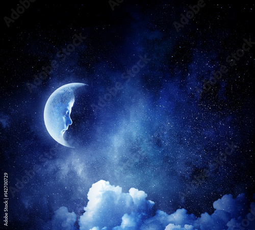 Fototapeta Naklejka Na Ścianę i Meble -  Moon in sky . Mixed media