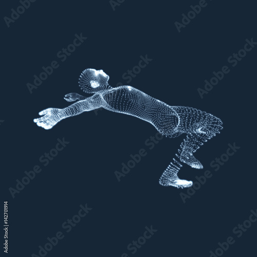 3d Man Slipping and Falling. Silhouette of a Man Fallen Down. 3D Model of Man.