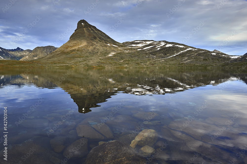 Leirvassbu, Jotunheimen National Park, Norway, In the depths of a mountain visible Kyrkja