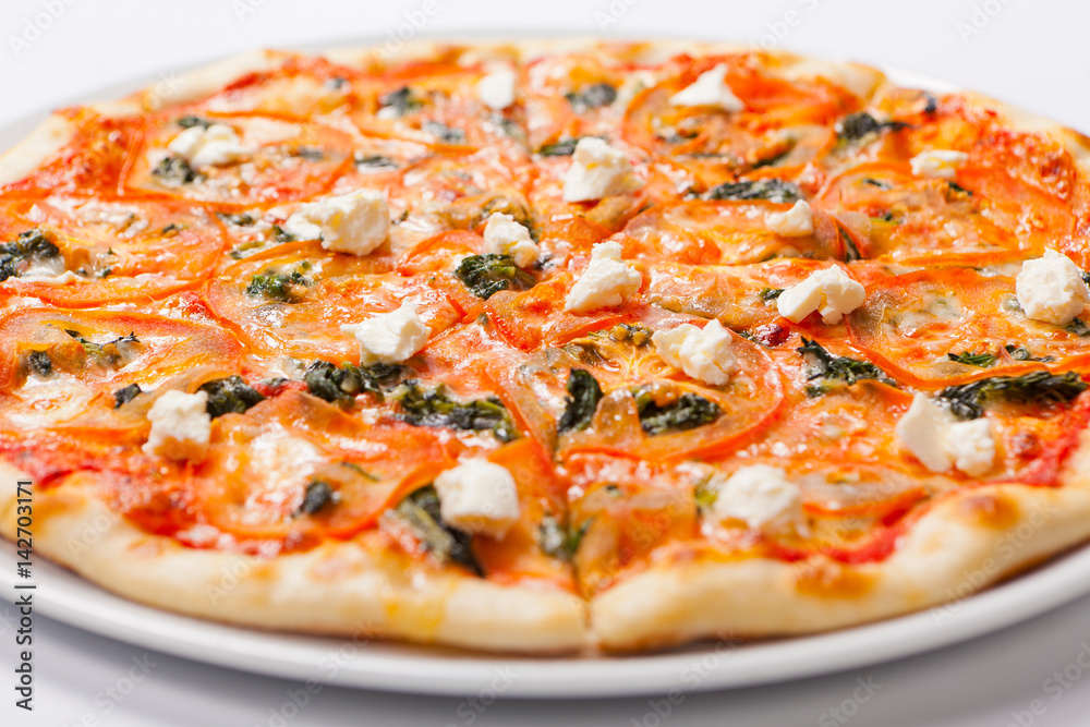 Homemade Margarita Flatbread Pizza with Tomato and Basil