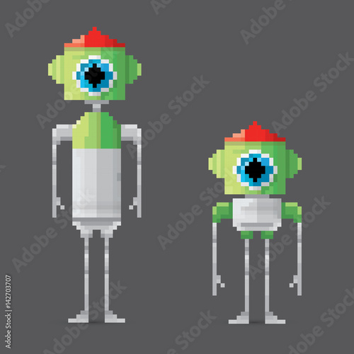 vector pixel style robot set