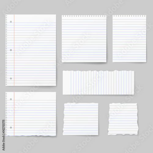 Blank white paper, note paper isolated on background. Vector illustration. 