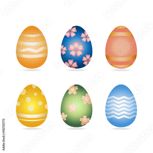 Easter eggs. Set of color Easter eggs on white background. Happy easter vector Illustration background 