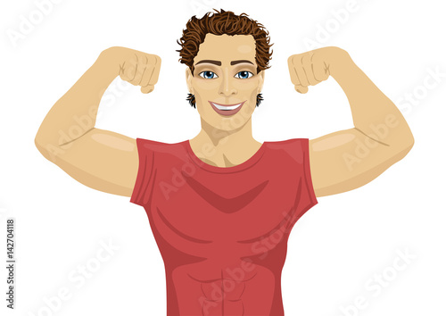 Muscular bodybuilder guy showing his muscles
