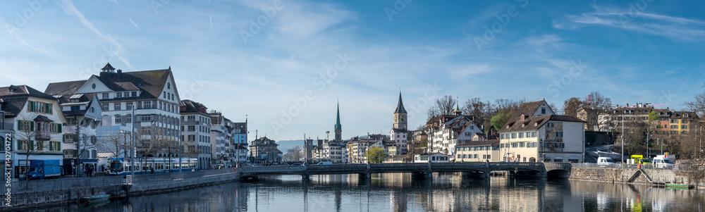 Panoramic cityscape of Historic Zurich center