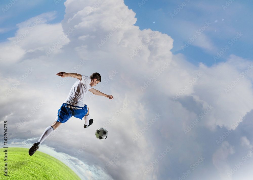 Soccer player outdoors . Mixed media Soccer player outdoors . Mixed media