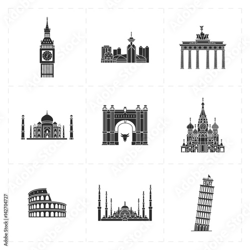 nine flat landmark icons 