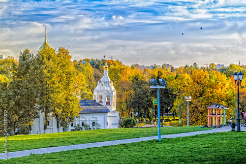 View of the church next to the Trinity-St. Sergius Lavra. Tourist attraction of Puotula, a UNESCO World Heritage Site. photo