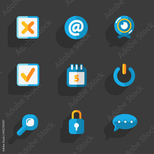 Modern colorful flat social icons set on Dark Background 