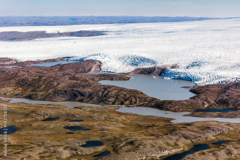 Lake appearing on the ice dome of Iceland in the area between