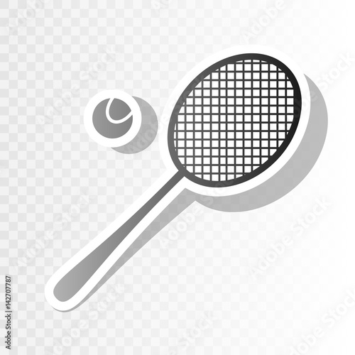 Tennis racquet sign. Vector. New year blackish icon on transparent background with transition.