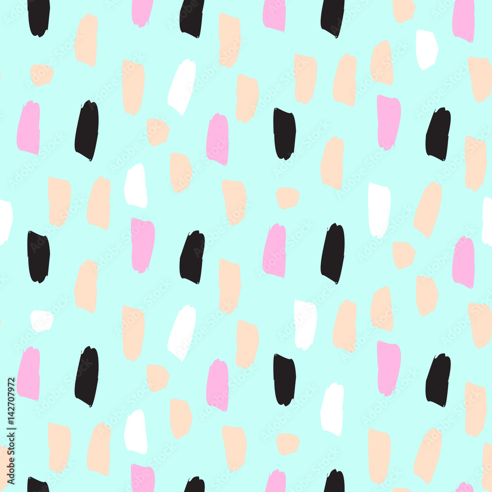 Paint soft pastel brushstrokes pink and blue seamless vector pattern. Acrylic brush neon smears artistic background.