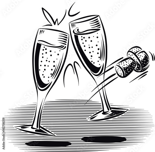 Two glasses of champagne in a toast.