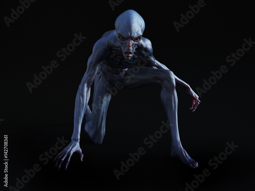 Bilde på lerret 3D rendering of an alien creature crouching.